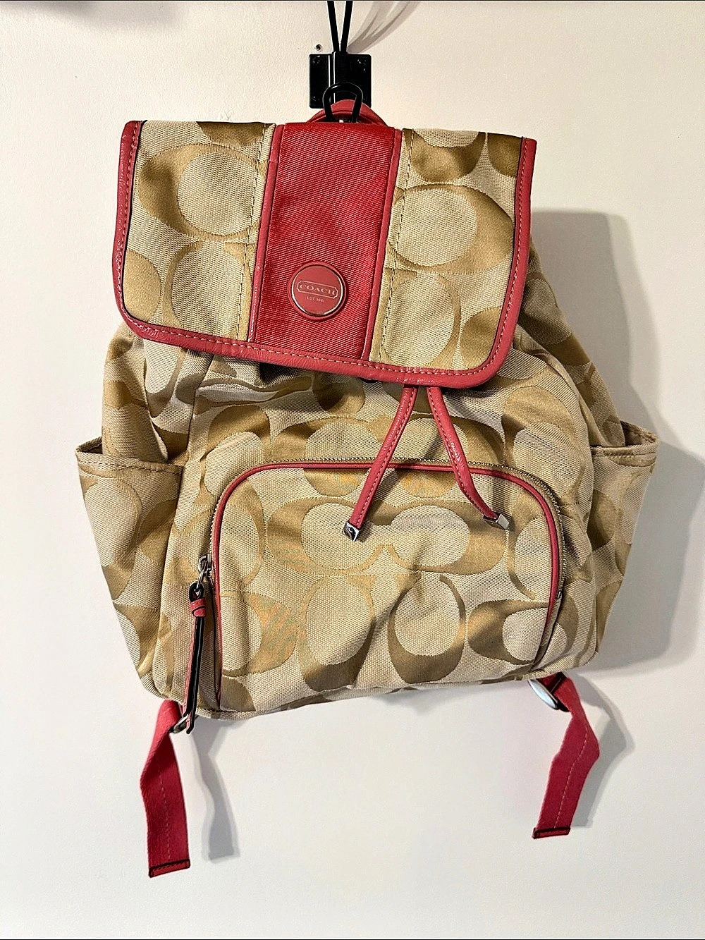 Coach Signature Stripe Backpack Brown & Red
